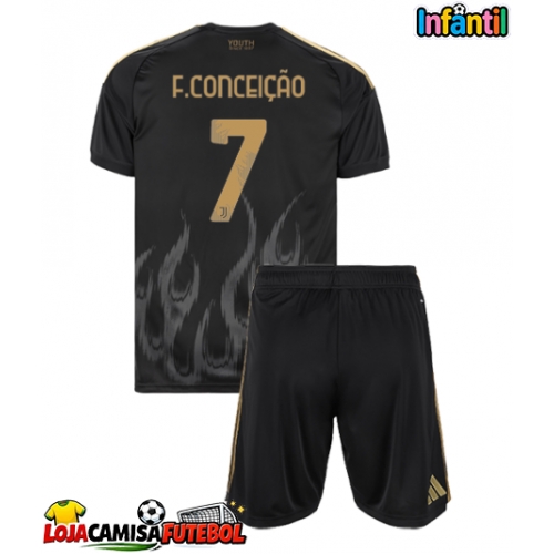 Camisa de Futebol Juventus Francisco Conceicao #7 Equipamento Alternativo Infantil 2026-27 Manga Curta (+ Calças curtas)
